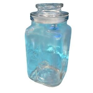 Anchor Hocking Fleur De Lis Glass Apothecary Jar Canister 7”x 3.5” Vintage